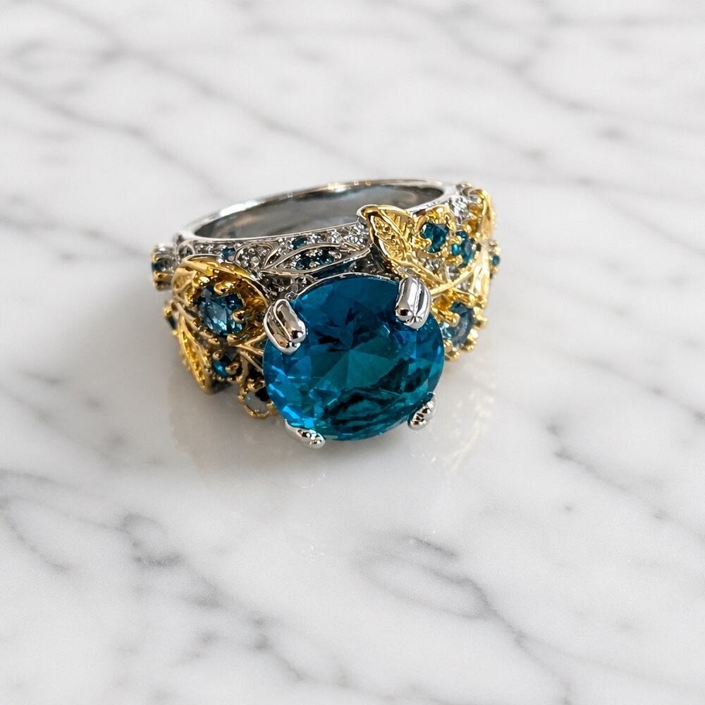 Susan & Gloria Boutique 925 Sterling Silver Art Deco Blue Topaz Filigree Ring